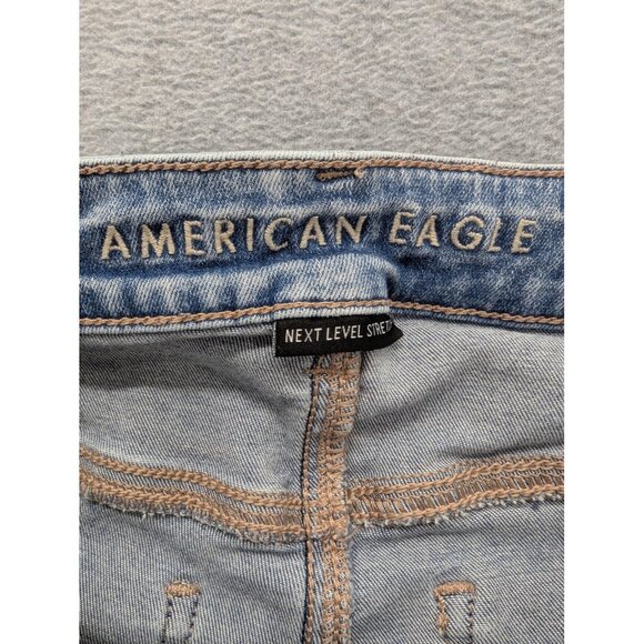 American Eagle Jeans Womens 8 Long Blue Super Hi Rise Flare Distressed Boho - Picture 12 of 15